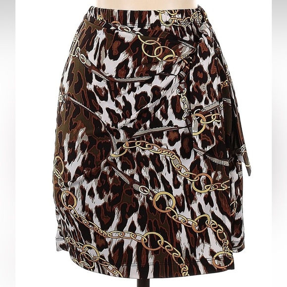 Vintage Cache Brown and Black Leopard Print Chain Faux Wrap Skirt Size 0 XXS XS - Picture 5 of 5